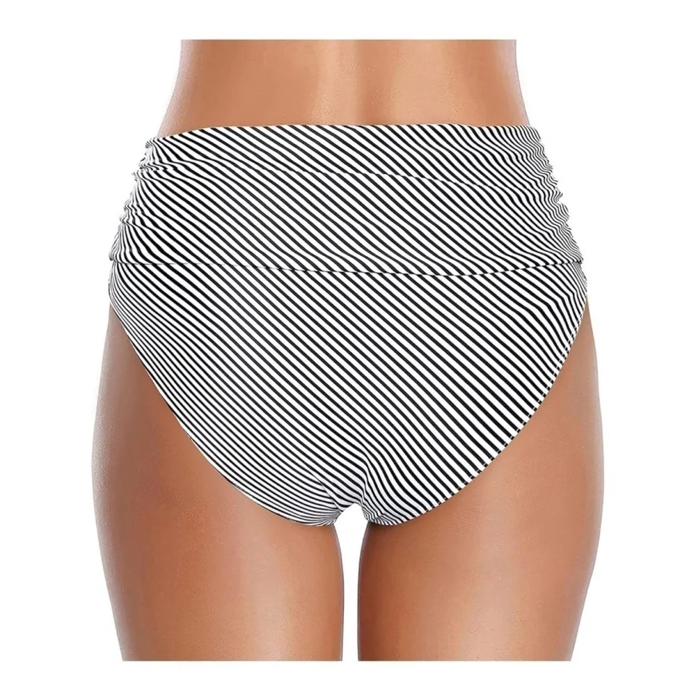 TEMP ME High Waisted Bikini Bottom Tummy Control Ruched Bathing Suit Swim Bottom